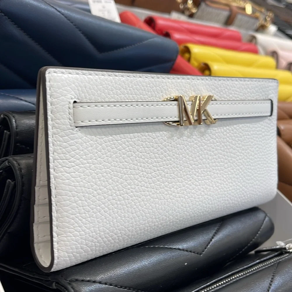 Michael Kors Reed Lg Bifold Pebbled Leather Snap Wallet Card Case Optic White